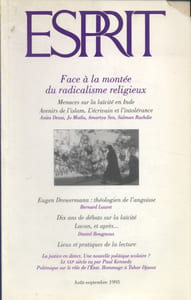 Revue Esprit. 1993, numéro 8-9 : Face à la montée du radicalisme religieux.