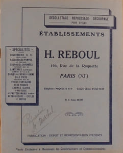 Catalogue d'accessoires pour cycles : lanternes Birming et Torpille. Pare-boue, lampions et rétroviseurs Birming. Bolonnerie H.R. Chaînes Gloria.