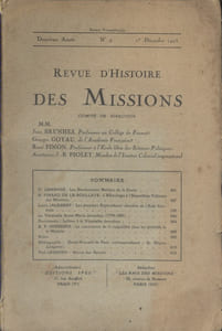Revue d'histoire des missions N° 4.