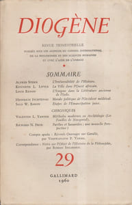 Diogène. Revue trimestrielle. N° 29. Kenneth L. Little - Louis Renou - Heinrich Fichtenau - Salo W. Baron - Valentin L. Yanine - Richard N. Frye - Alfred Stern