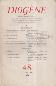 Diogène. Revue trimestrielle. N° 48. Lanuza - Albert Gérard sur la négritude - Horkheimer - Ruyer - Schmidt-Bajana - Von Grunebaum...