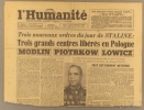 L'Humanité. Nouvelle série N° 135. Organe central du Parti communiste français.. L'HUMANITE 