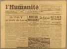 L'Humanité. Nouvelle série N° 255. Organe central du Parti communiste français.. L'HUMANITE 