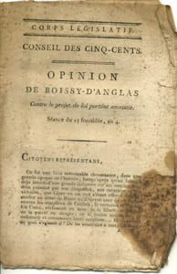 Opinion de Boissy d'Anglas, contre le projet de loi portant amnistie. Corps législatif. Conseil des Cinq-Cents, séance du 13 fructidor an 4.