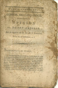 Opinion de Boissy d'Anglas, sur le rapport de la loi du 3 brumaire. Corps législatif. Conseil des Cinq-Cents, séance du 26 vendémiaire, an V.
