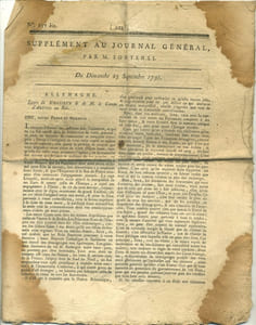 Supplément au journal général, par M. Fontanai, du dimanche 25 septembre 1791. Contient une lettre de Monsieur, et de Monsieur le Comte d'Artois au Roi, expédiée du château de Schonburnslust près Coblentz le 10 septembre 1791.