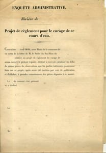 Curage des cours d'eau. Trois imprimés bilingues français-allemand vierges concernant le curage des rivières.