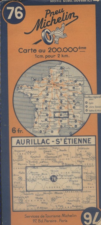 Ancienne Carte Michelin N° 76 : Aurillac - St Etienne. Carte au 200.000e.. CARTE MICHELIN 