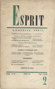 Revue Esprit. 1962, numéro 2. Articles sur la planification, l'Algérie, Sexualité et éducation…