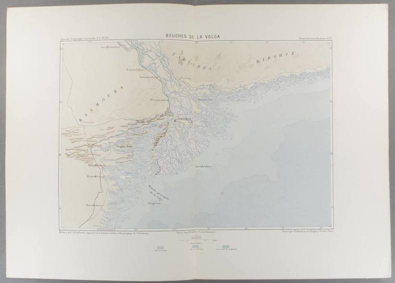 Bouches de la Volga. Carte en couleurs extraite de la Géographie universelle d'Elisée Reclus.. RUSSIE Carte de Vuillemin, gravée par Erhard.