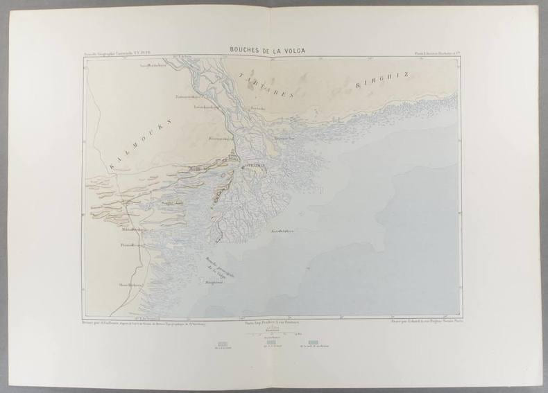 Bouches de la Volga. Carte en couleurs extraite de la G&eacute;ographie universelle d'Elis&eacute;e Reclus.. RUSSIE Carte de Vuillemin, grav&eacute;e par Erhard.