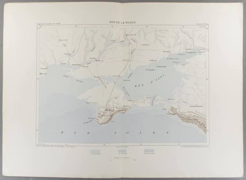 Sud de la Russie. Carte en couleurs extraite de la G&eacute;ographie universelle d'Elis&eacute;e Reclus.. RUSSIE Carte de C. Perron, grav&eacute;e par Erhard.