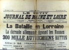 La bataille en Lorraine… La déroute allemande devant les Russes…. LE PETIT JOURNAL DE MAINE ET LOIRE 44e année 