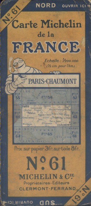 Ancienne Carte Michelin n° 61 : Paris - Chaumont. Carte au 200.000e.. CARTE MICHELIN 