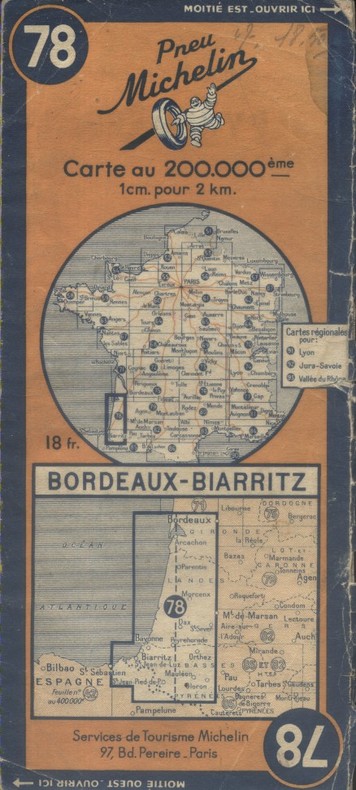 Ancienne Carte Michelin n° 78 : Bordeaux - Biarritz. Carte au 200.000e.. CARTE MICHELIN 