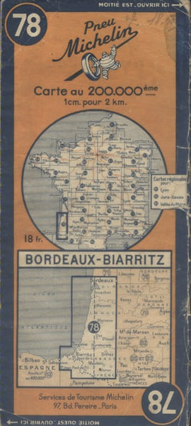 Ancienne Carte Michelin N&deg; 78 : Bordeaux - Biarritz. Carte au 200.000e.. CARTE MICHELIN 