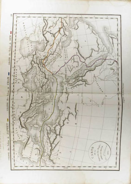 Carte de la dispersion des peuples apr&egrave;s le d&eacute;luge. (Carte dress&eacute;e en 1835).. DELAMARCHE F&eacute;lix 
