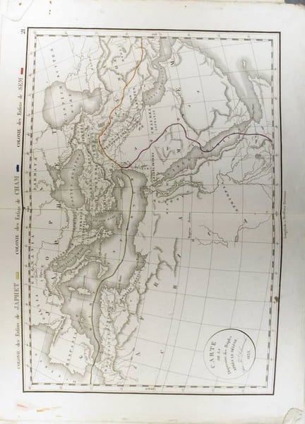 Carte de la dispersion des peuples apr&egrave;s le d&eacute;luge. (Carte dress&eacute;e en 1833).. DELAMARCHE F&eacute;lix 