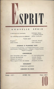 Revue Esprit. 1963, numéro 10. Objection de conscience, Judaïsme, Textes peuls, Julien Green...