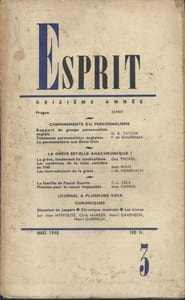 Revue Esprit. 1948, numéro 3. Cheminements du personnalisme. - La grève est-elle anachronique?...