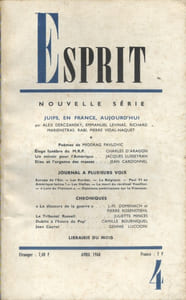 Revue Esprit. 1968, numéro 4. Juifs en France aujourd'hui. Charles d'Aragon, Jacques Lusseyran, Jean Cardonnel…