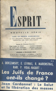 Revue Esprit. 1968, numéro 4. Juifs en France aujourd'hui. Charles d'Aragon, Jacques Lusseyran, Jean Cardonnel…