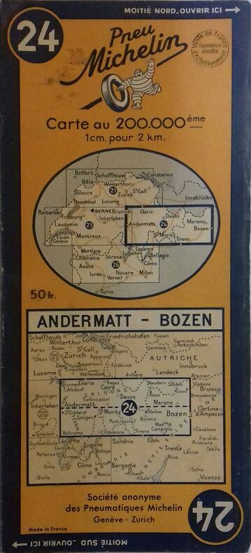 Ancienne Carte Michelin n° 24 : Andermatt - Bozen. Carte au 200.000e.. CARTE MICHELIN 