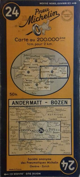 Ancienne Carte Michelin N&deg; 24 : Andermatt - Bozen. Carte au 200.000e.. CARTE MICHELIN 
