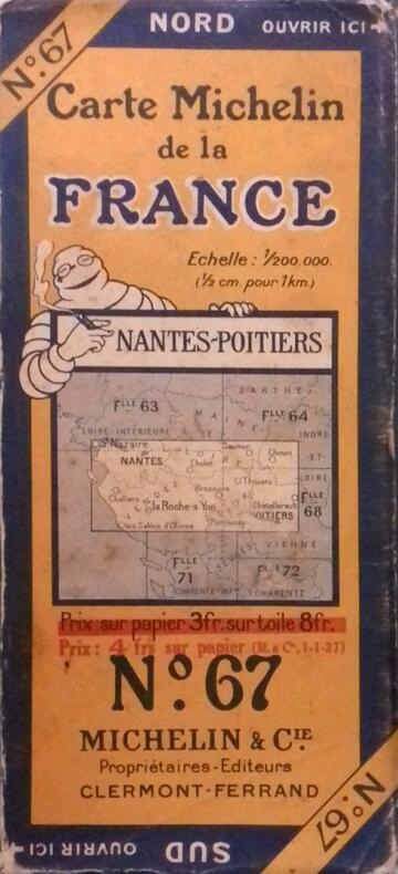 Ancienne Carte Michelin N° 67 : Nantes-Poitiers. Carte au 200.000e.. CARTE MICHELIN 