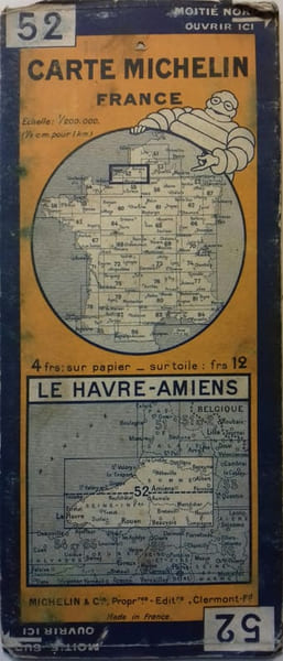 Ancienne Carte Michelin N&deg; 52 : Le Havre - Amiens. Carte au 200.000e.. CARTE MICHELIN 