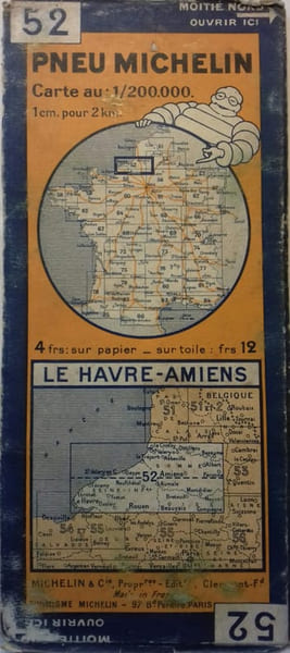 Ancienne Carte Michelin N&deg; 52 : Le Havre - Amiens. Carte au 200.000e.. CARTE MICHELIN 