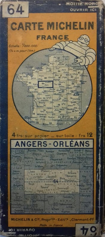 Ancienne Carte Michelin N° 64 : Angers - Orléans. Carte au 200.000e.. CARTE MICHELIN 