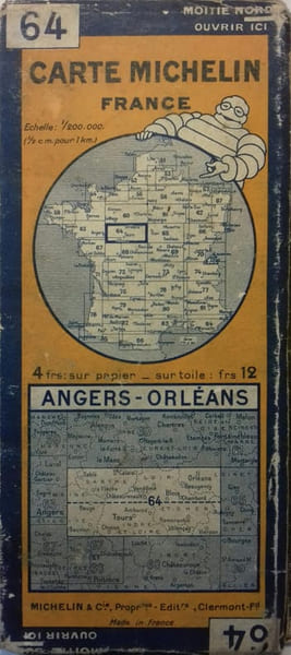 Ancienne Carte Michelin N&deg; 64 : Angers - Orl&eacute;ans. Carte au 200.000e.. CARTE MICHELIN 