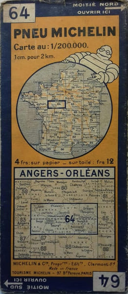 Ancienne Carte Michelin N&deg; 64 : Angers - Orl&eacute;ans. Carte au 200.000e.. CARTE MICHELIN 