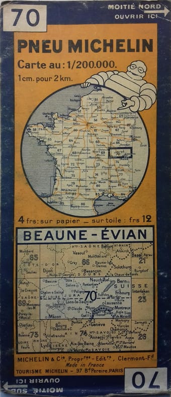 Ancienne Carte Michelin N° 70 : Beaune - Evian. Carte au 200.000e.. CARTE MICHELIN 