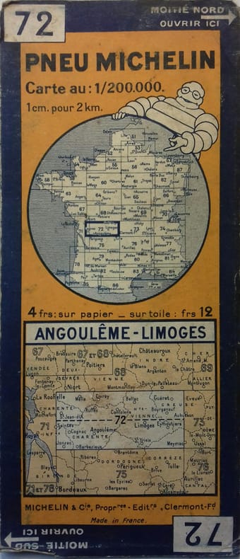Ancienne Carte Michelin n° 72 : Angoulême - Limoges. Carte au 200.000e.. CARTE MICHELIN 