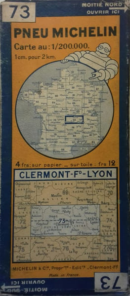 Ancienne Carte Michelin N&deg; 73 : Clermont-Ferrand - Lyon. Carte au 200.000e.. CARTE MICHELIN 