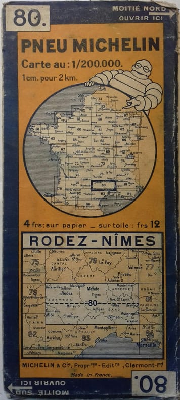 Ancienne Carte Michelin N° 80 : Rodez - Nîmes. Carte au 200.000e.. CARTE MICHELIN 