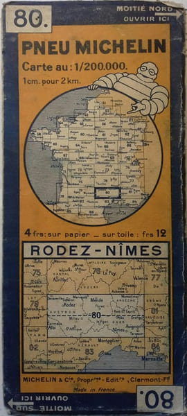 Ancienne Carte Michelin N&deg; 80 : Rodez - N&icirc;mes. Carte au 200.000e.. CARTE MICHELIN 