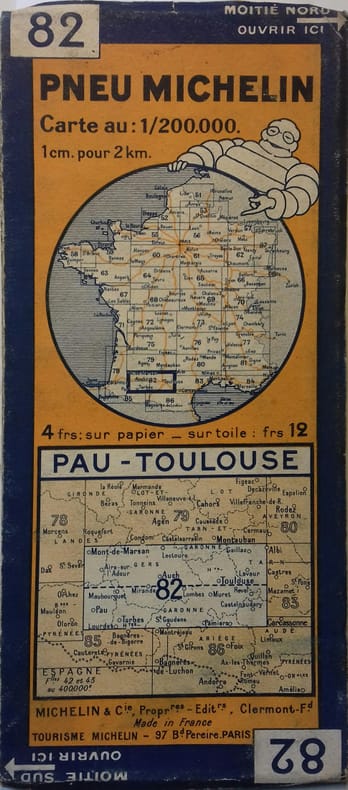Ancienne Carte Michelin N° 82 : Pau - Toulouse. Carte au 200.000e.. CARTE MICHELIN 