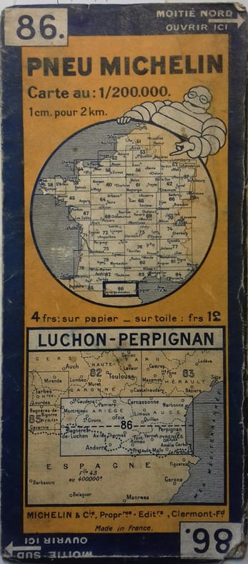 Ancienne Carte Michelin N° 86 : Luchon - Perpignan. Carte au 200.000e.. CARTE MICHELIN 