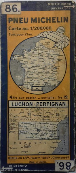 Ancienne Carte Michelin N&deg; 86 : Luchon - Perpignan. Carte au 200.000e.. CARTE MICHELIN 