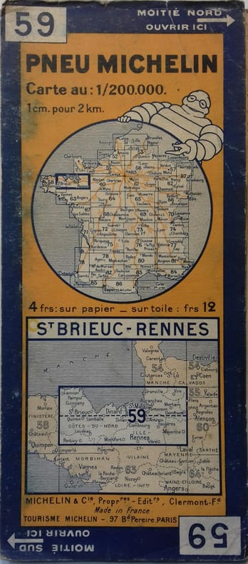 Ancienne Carte Michelin n° 59 : St Brieuc - Rennes. Carte au 200.000e.. CARTE MICHELIN 