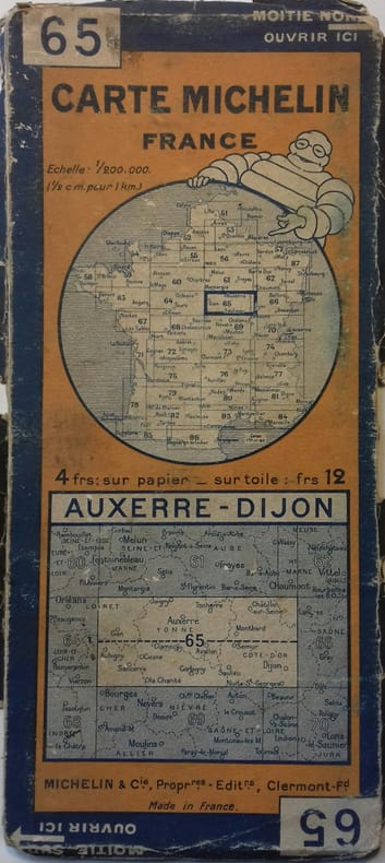Ancienne Carte Michelin n° 65 : Auxerre - Dijon. Carte au 200.000e.. CARTE MICHELIN 
