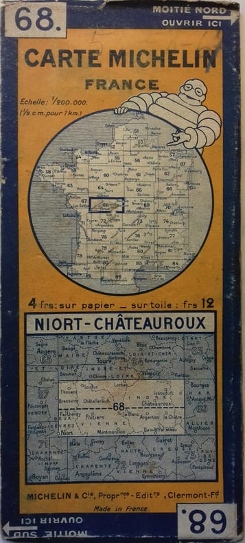 Ancienne Carte Michelin n° 68 : Niort - Châteauroux. Carte au 200.000e.. CARTE MICHELIN 