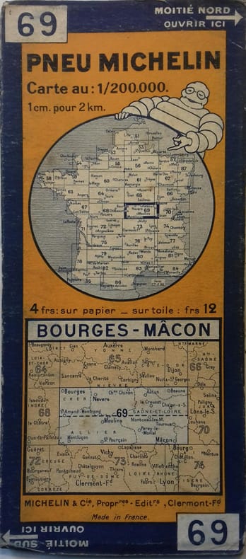 Ancienne Carte Michelin n° 69 : Bourges - Mâcon. Carte au 200.000e.. CARTE MICHELIN 
