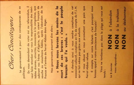 Tract : Le 8 janvier vous répondrez : Non à l'abandon, Non à la trahison, Non au déshonneur...