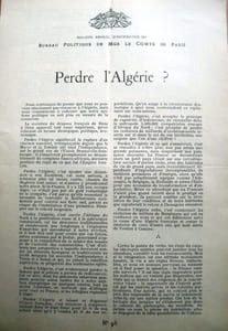 Perdre l'Algérie? Bulletin mensuel d'information du bureau politique de Mgr le Comte de Paris, N° 98.