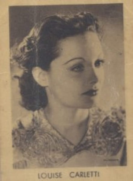 Louise Carletti. Photographie de la collection des bonbons et chocolats Loriot. Collection Cin&eacute;ma "Mes vedettes". S&eacute;rie K. N&deg; 42.. CARLETTI Louise 