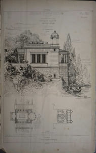 Une salle de billard (projet). Planche extraite de la publication mensuelle Croquis d'architecture, Intime-club.